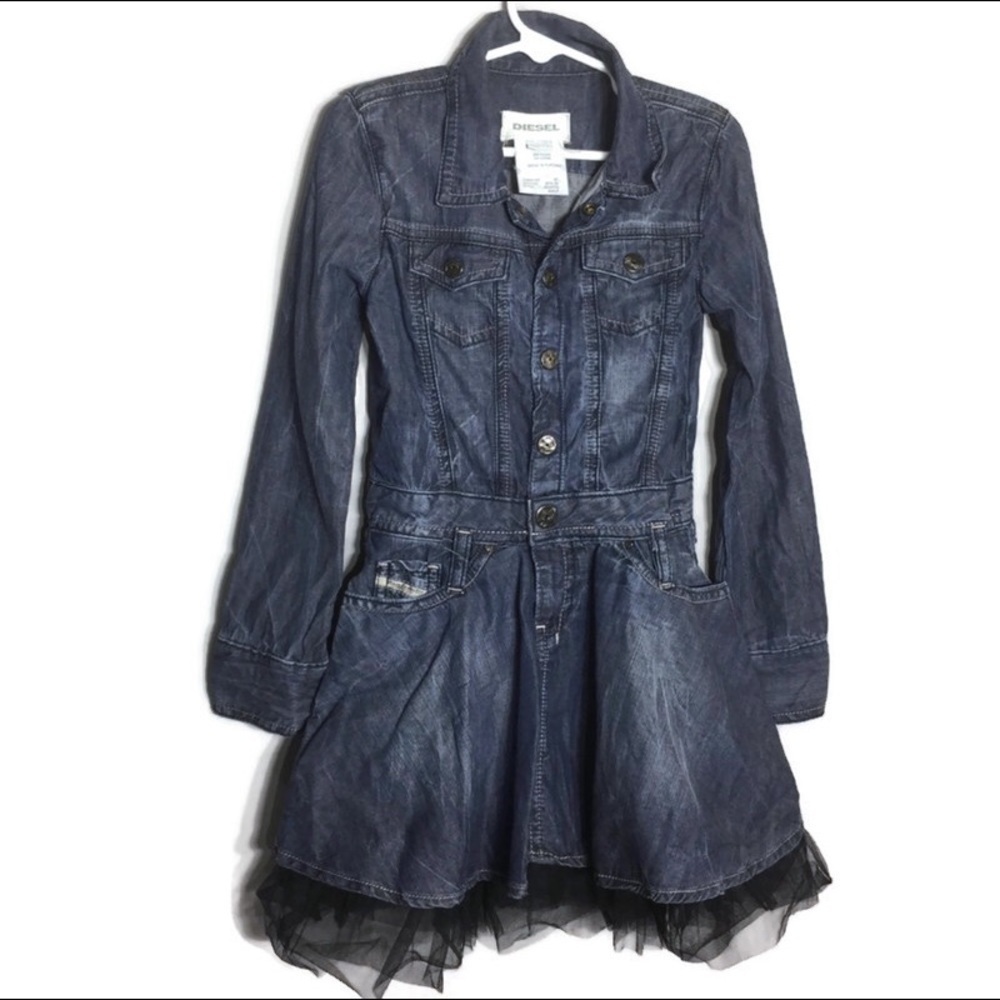 Diesel Girls denim dress with tulle skirt